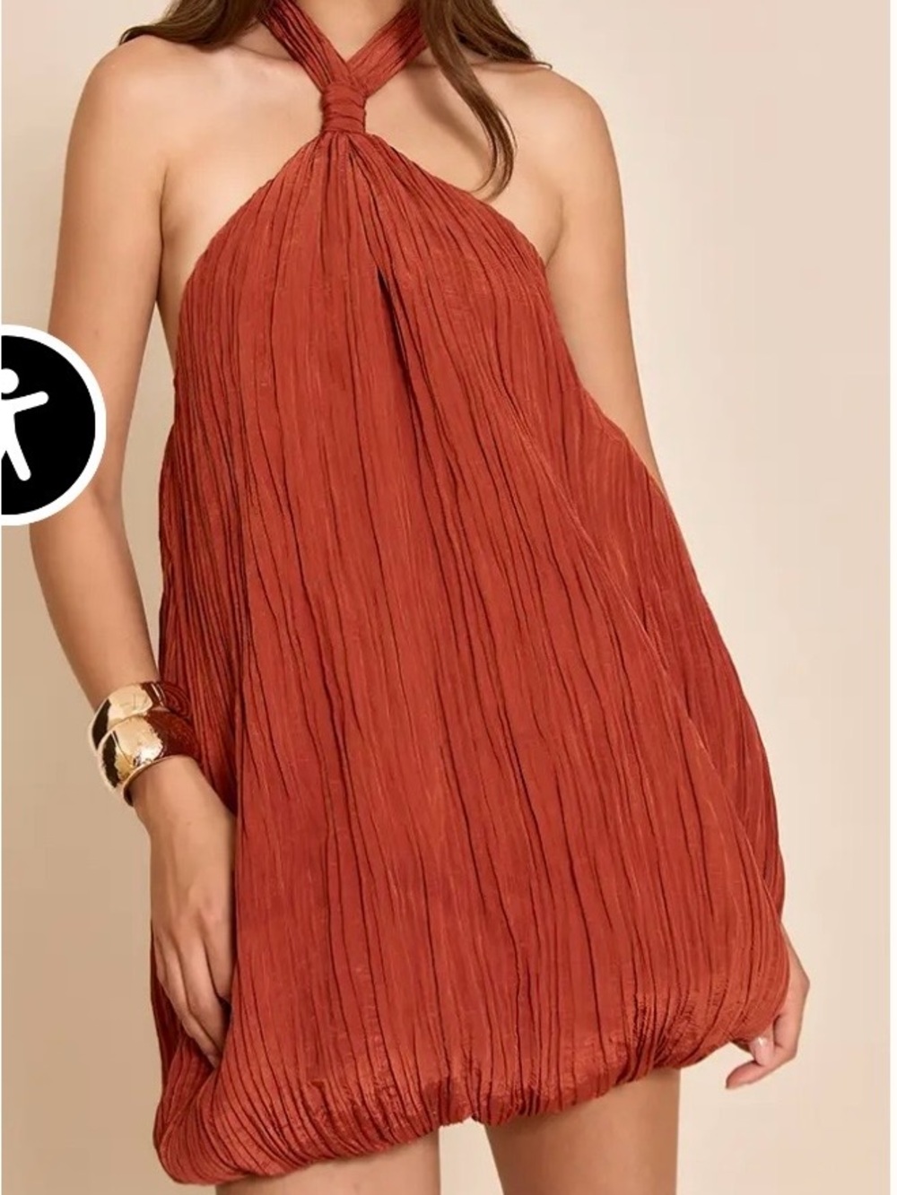 SHEIN Rust Crinkle Knot Halter Mini Dress